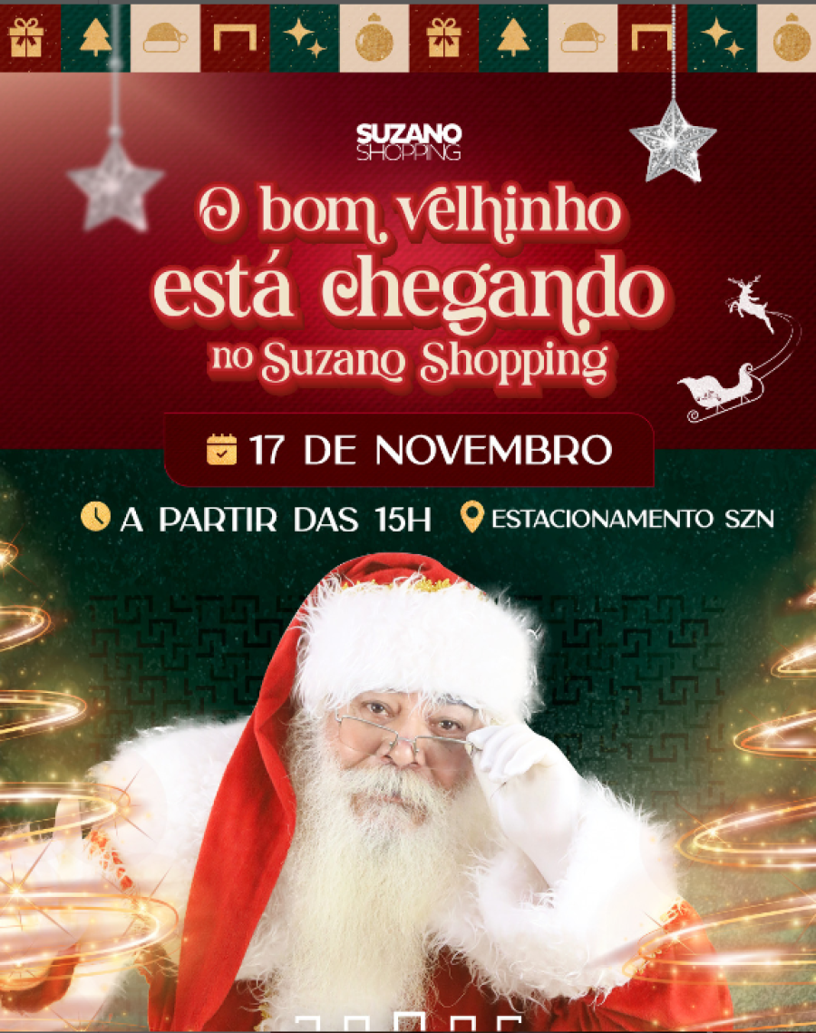 Papai Noel chega neste domingo (17) no Suzano Shopping