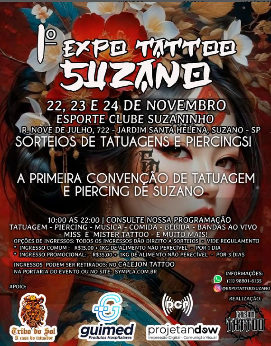 1ª Expo Tattoo Suzano: O Maior Evento de Tatuagem e Piercing da Região Começa Hoje (22)