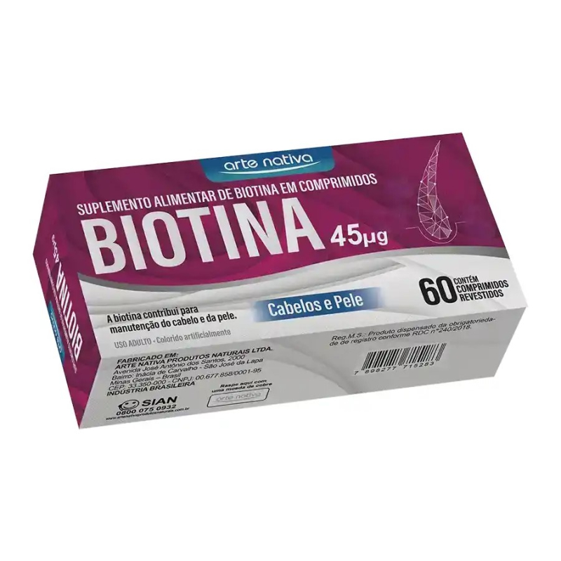 Biotina 45mcg 60 Comprimidos - Arte Nativa, Cabelo E Pele